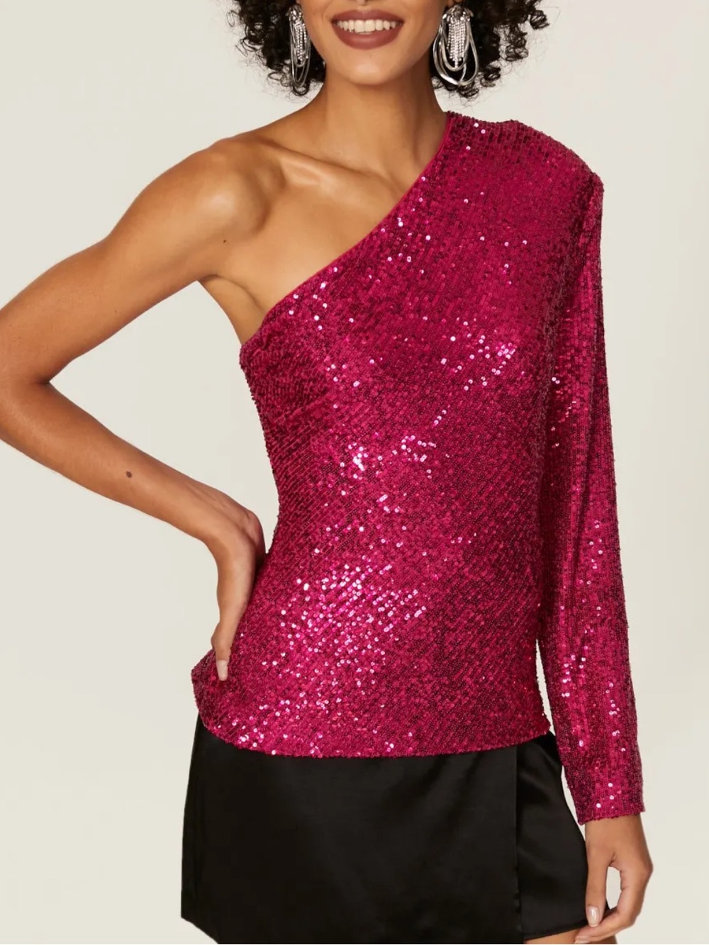 Trina Turk Over the Moon Sequin Top Hot Pink One-Shoulder New With Tags Small